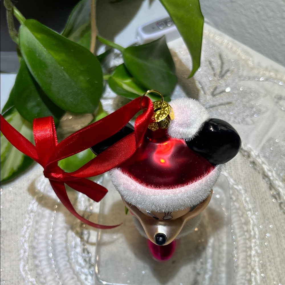 Disney Minnie Mouse Red and White Blown Glass Holiday Ornament - Picture 5 of 9